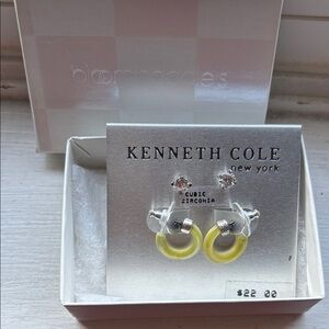 2prs Kenneth Cole Silver Cubic Zirconia Studs & Yellow Hoop Huggies gift box NWT